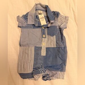 GAP Baby Blue and White Striped Romper